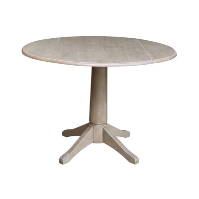 Alexandra Round Dual Drop Leaf Pedestal Table Washed Gray Taupe - International Concepts - Image 8