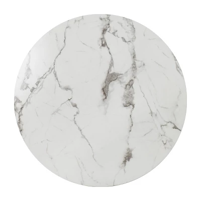 Harris+Flavia 5-Piece Round-Shaped Artificial Marble Dining Table Set With 4 Velvet Upholstered Chairs Gold Legs -The Pop Maison - Image 7