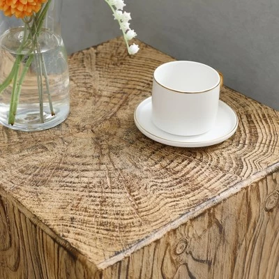 HOMCOM Decorative Side Table With Square Tabletop, Rustic Concrete End Table With Wood Grain Finish, For Indoors And Outdoors, Natural - Image 4