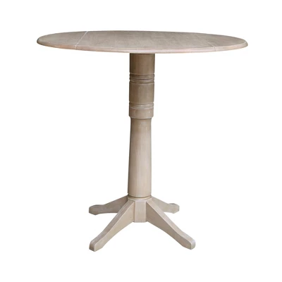 Alexandra Round Dual Drop Leaf Pedestal Table Washed Gray Taupe - International Concepts - Image 10