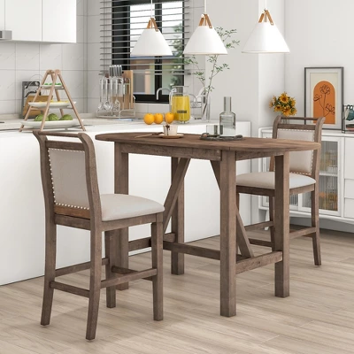 3-Piece Wood Counter Height Drop Leaf Dining Table Set-ModernLuxe - Image 17
