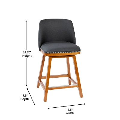 Flash Furniture Julia Set Of 2 Transitional Upholstered Counter Stools With Nailhead Trim And Solid Wood Frames - Image 6