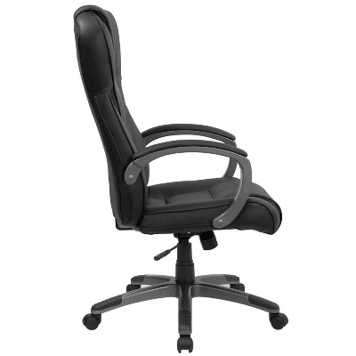 Emma And Oliver High Back Black LeatherSoft Swivel Office Chair Titanium Nylon Base/Loop Arms - Image 7