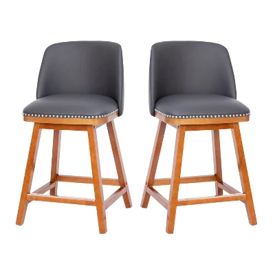 Flash Furniture Julia Set Of 2 Transitional Upholstered Counter Stools With Nailhead Trim And Solid Wood Frames - Image 12