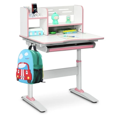 Costway Kids Writing Desk Student Study Table Height Adjustable W/Tilt Desktop - Image 11