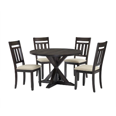 Hayden 5pc Round Dining Set Table With 4 Slat Back Chairs Slate - Crosley - Image 2