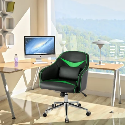 Costway Office Chair Task Desk Swivel Adjustable Height W/ Massage Lumbar Support BlueGreen - Image 2