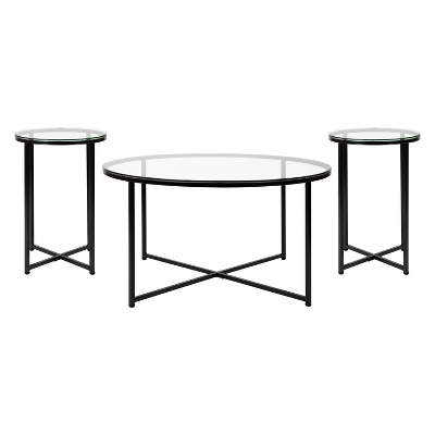 Merrick Lane Round Coffee Table Set - 3 Piece Coffee Table Set With Crisscross Frame - Coffee Table & 2 End Tables - Image 19