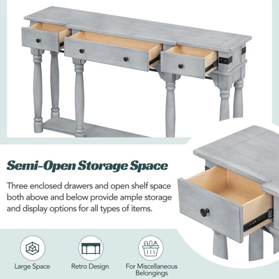 Vintage Style 60" Console Table With Storage Drawers And Bottom Shelf - ModernLuxe - Image 6