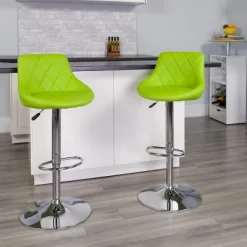 Emma And Oliver Bucket Seat Adjustable Height Barstool With Diamond Pattern Back