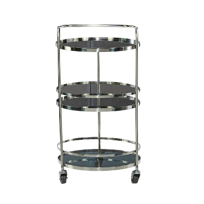 Contemporary Stainless Steel And Smoke Glass Bar Cart Silver - Olivia & May - Image 2