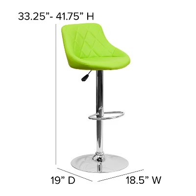 Emma And Oliver Bucket Seat Adjustable Height Barstool With Diamond Pattern Back - Image 3