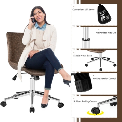 Costway Mid Back Office Chair Armless Adjustable PU Leather Task Swivel Chair - Image 8
