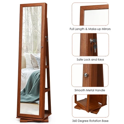 Costway 360degree Rotatable Jewelry Cabinet 2-in-1 Lockable Mirrored Organizer - Image 9