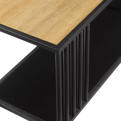 55.5" Modern 4 Shelf With Metal Bar Room Divider Bookcase Coastal Oak/Black - Saracina Home - Image 6