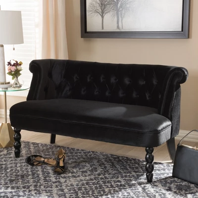 Flax Victorian Style Contemporary Velvet Fabric Upholstered 2 Seater Loveseat Black - Baxton Studio - Image 8